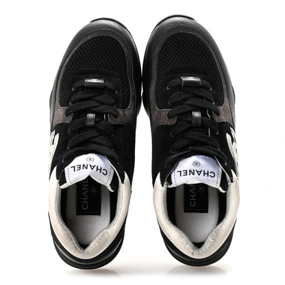 Chanel Mesh Suede Grained Calfskin Womens CC Sneakers 38 Black White 38 Black White 2 of 9