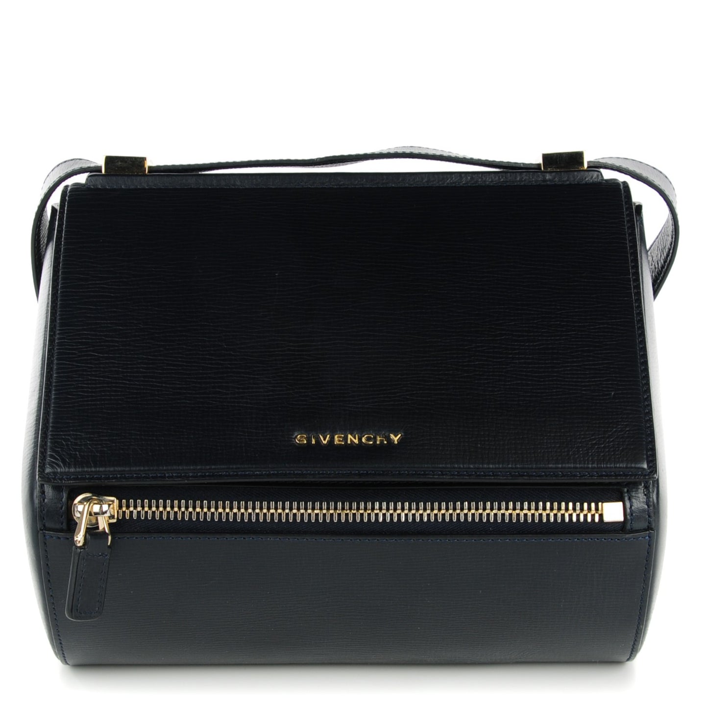 Textured Calfskin Medium Pandora Box Crossbody Bag Night Blue