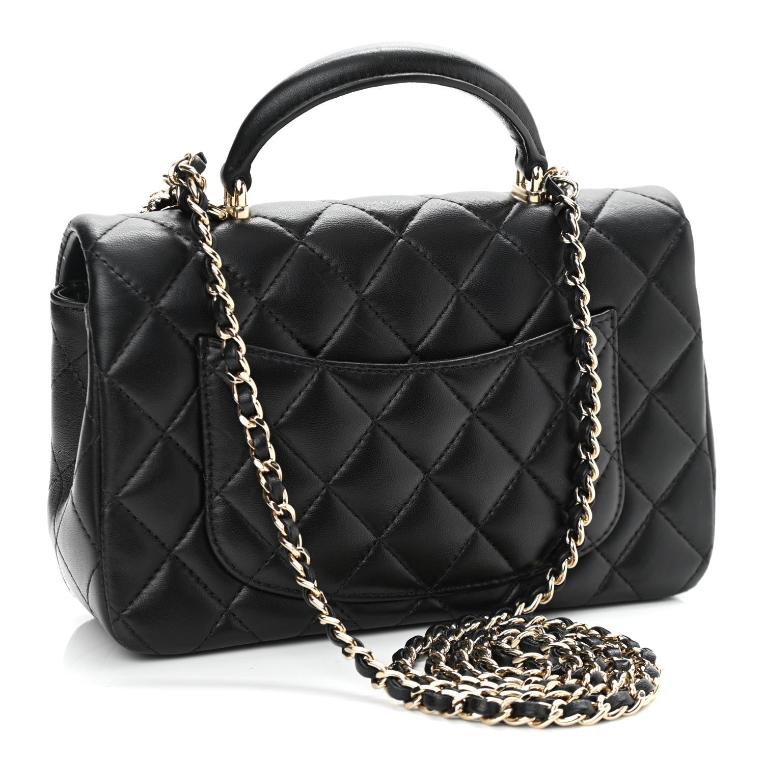 Chanel Lambskin Quilted Mini Lion Charm Top Handle Rectangular Flap Black 3 of 12