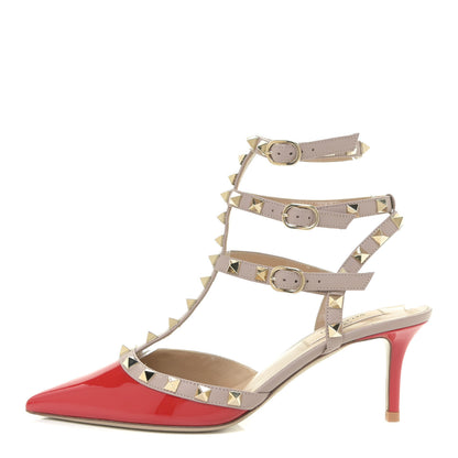 Valentino Garavani Patent Rockstud Ankle Strap 65mm Pumps 37 Rosso Valentino Poudre 1 of 14