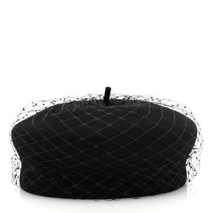 Christian Dior Cotton Canvas Arty Beret with Veil 57 Black 6 of 8