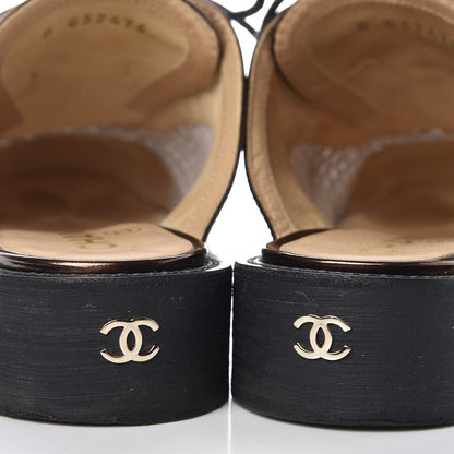 Chanel Lambskin Perforated Cap Toe Lace Up Mules 36 Silver Black 11 of 12