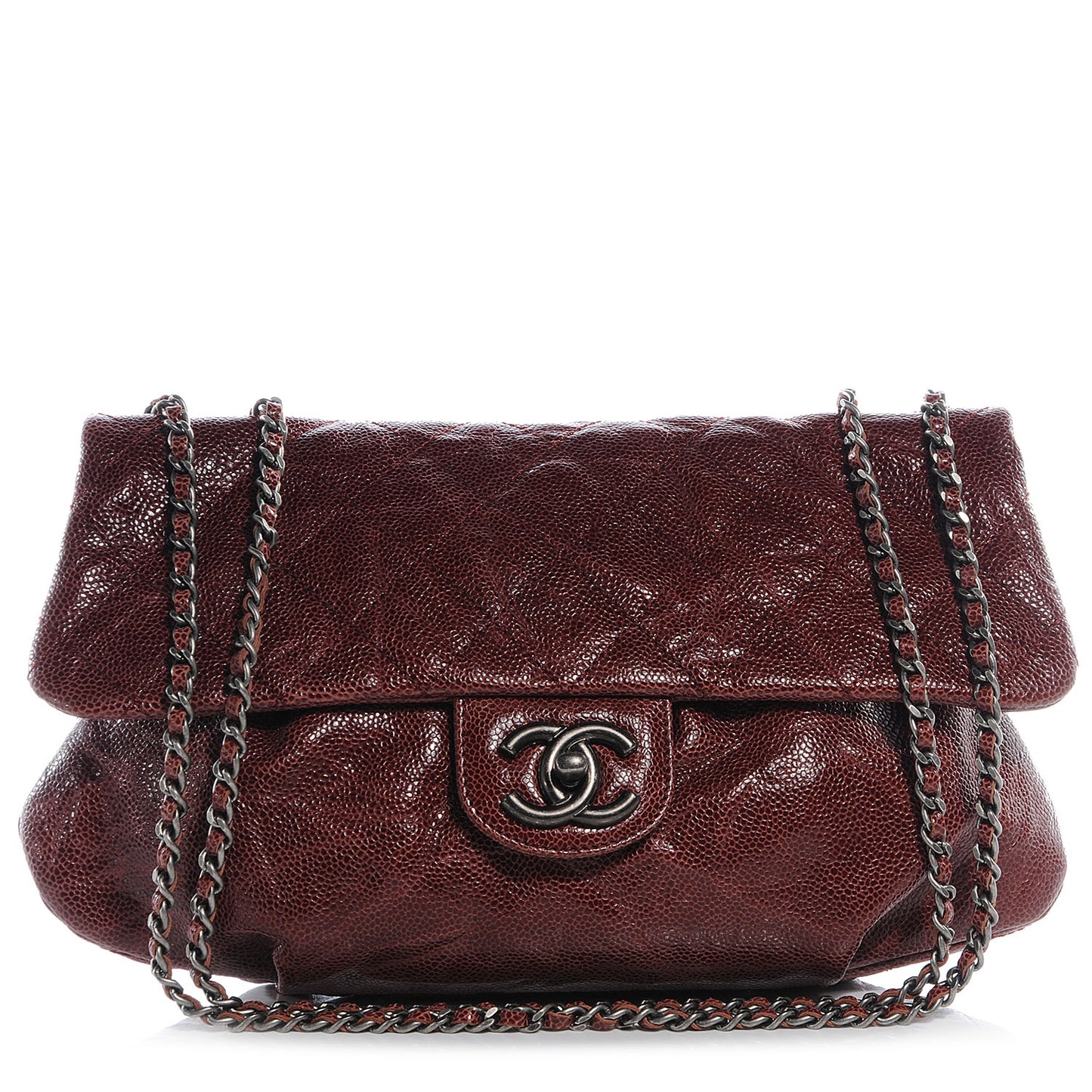 Caviar Quilted Medium Elastic Flap Bordeaux
