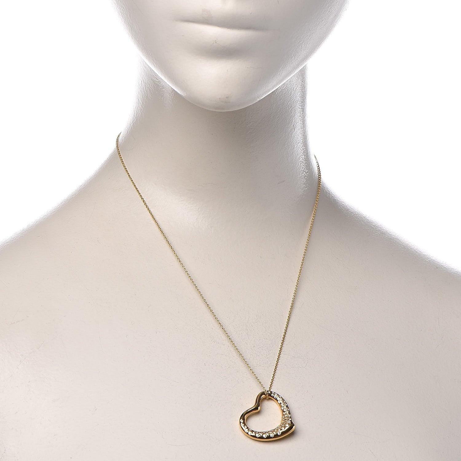 Tiffany 18K Yellow Gold Diamond Elsa Peretti Open Heart Pave Pendant Necklace 2 of 7