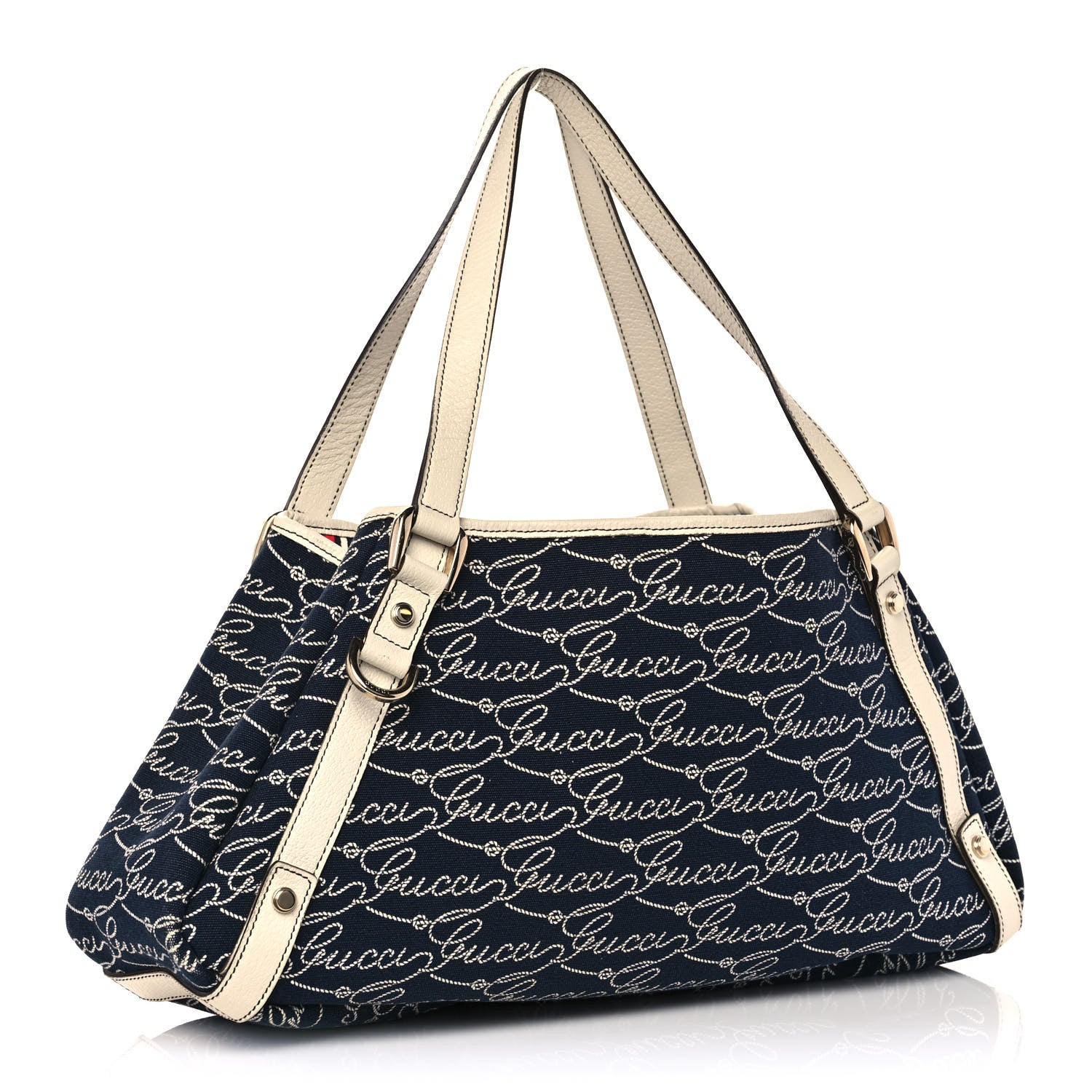 Gucci Canvas Logo Print Medium Abbey Shoulder Bag Navy Off White 3 of 14
