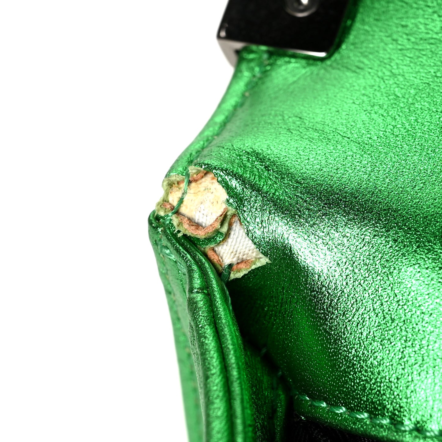 Metallic Patent Calfskin Quilted Medium Boy Flap Green