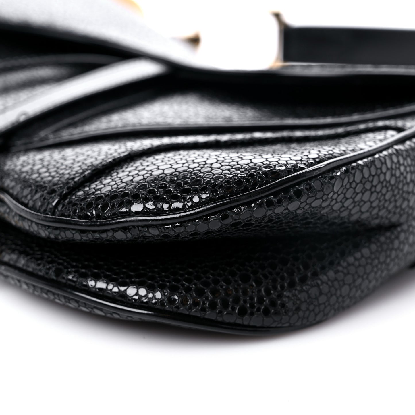 Calfskin Stingray Embossed Double Saddle Bag Black