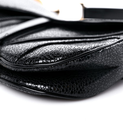 Christian Dior Calfskin Stingray Embossed Double Saddle Bag Black 8 of 10