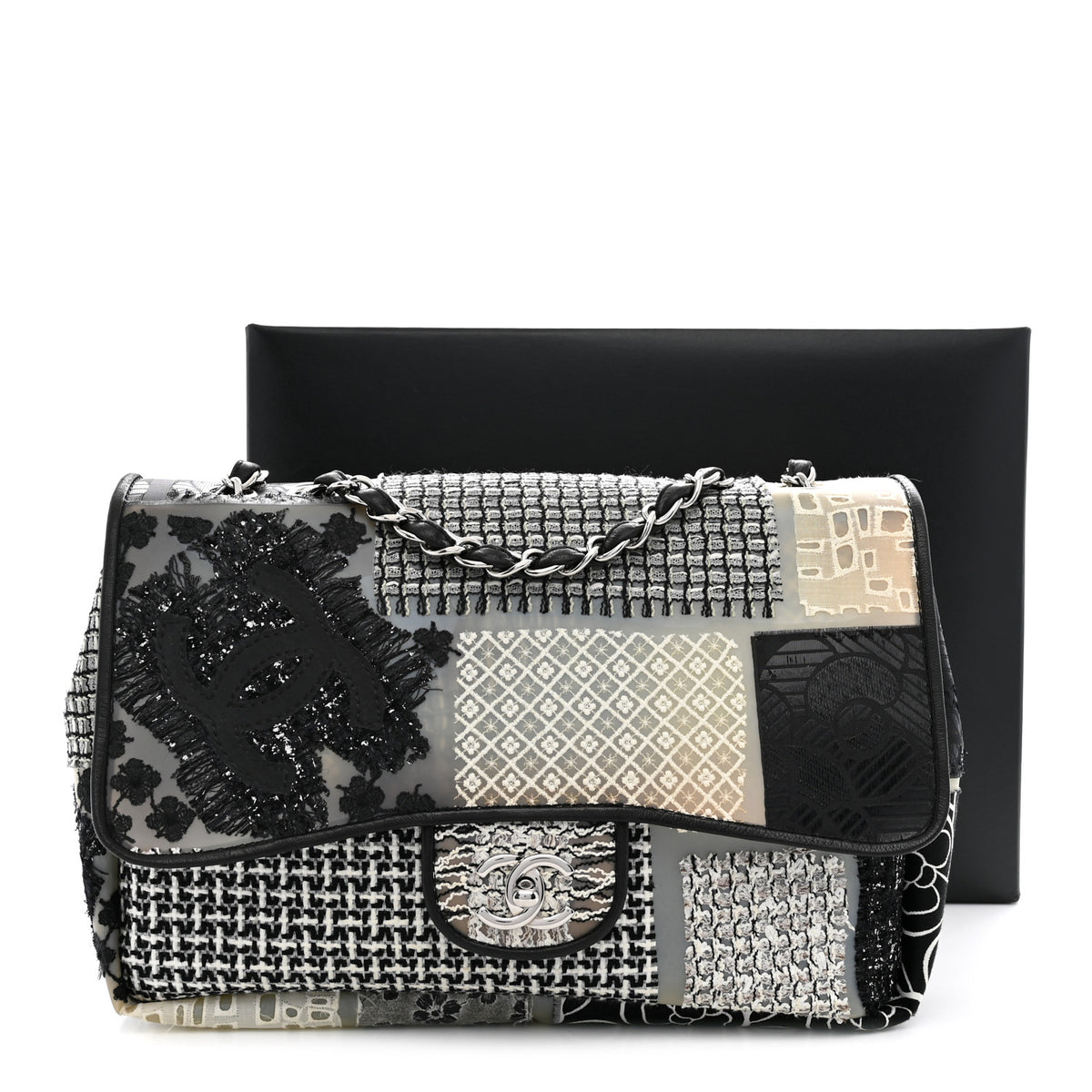 PVC Tweed Patchwork Jumbo Single Flap Black