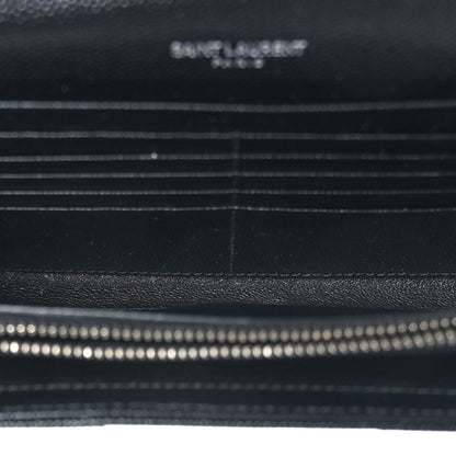 Saint Laurent Grain De Poudre Matelasse Chevron Monogram Chain Wallet Black 6 of 10