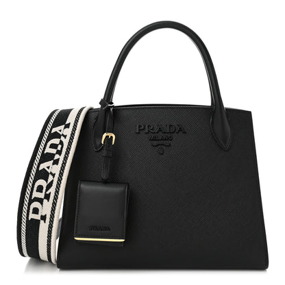Prada Saffiano Cuir Calfskin Small Monochrome Top Handle Tote Black 1 of 9
