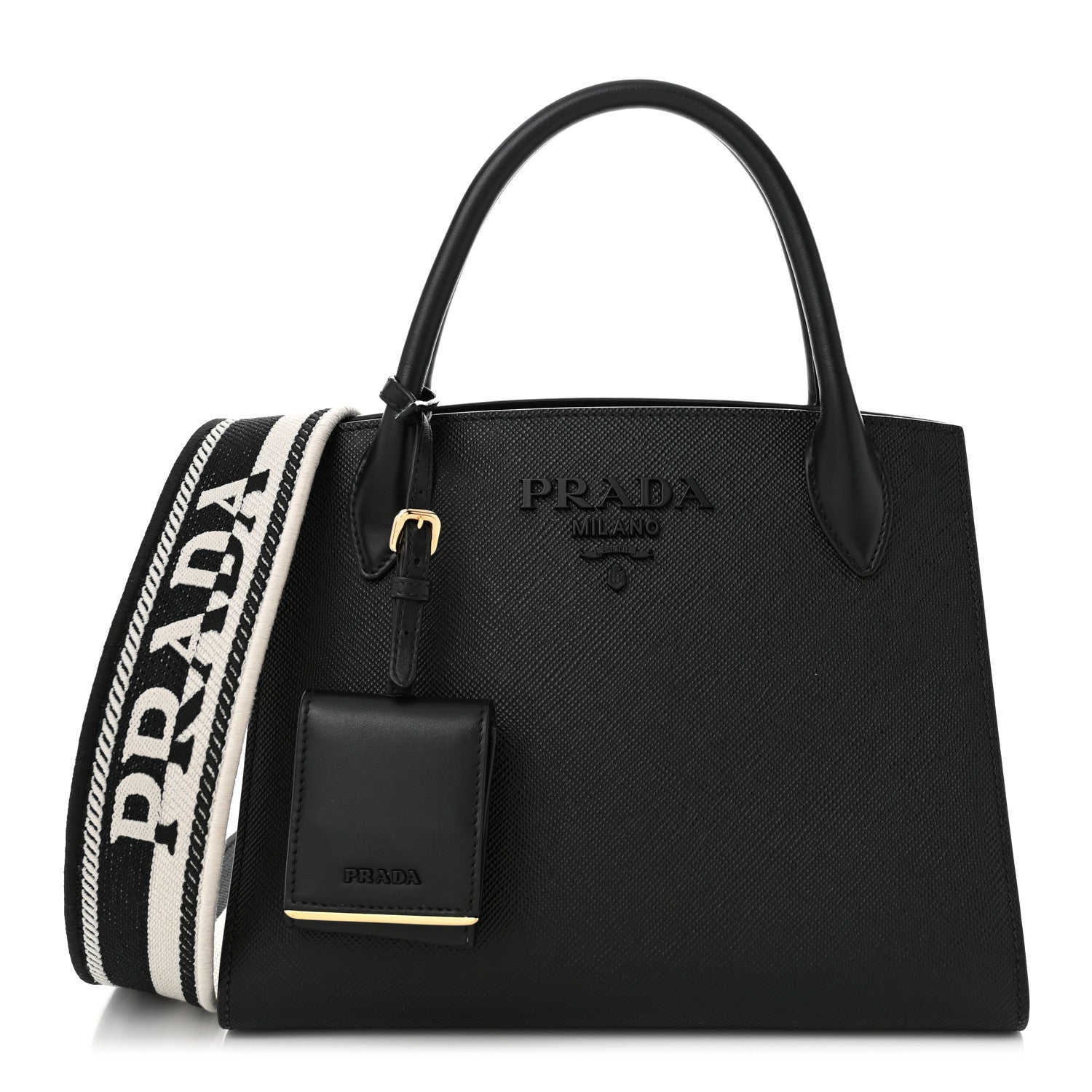 Prada Saffiano Cuir Calfskin Small Monochrome Top Handle Tote Black 1 of 9