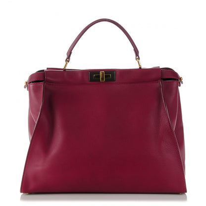 Fendi Vitello Dolce Marmol Large Peekaboo Iconic Satchel Bordeaux Graphite 1 of 9