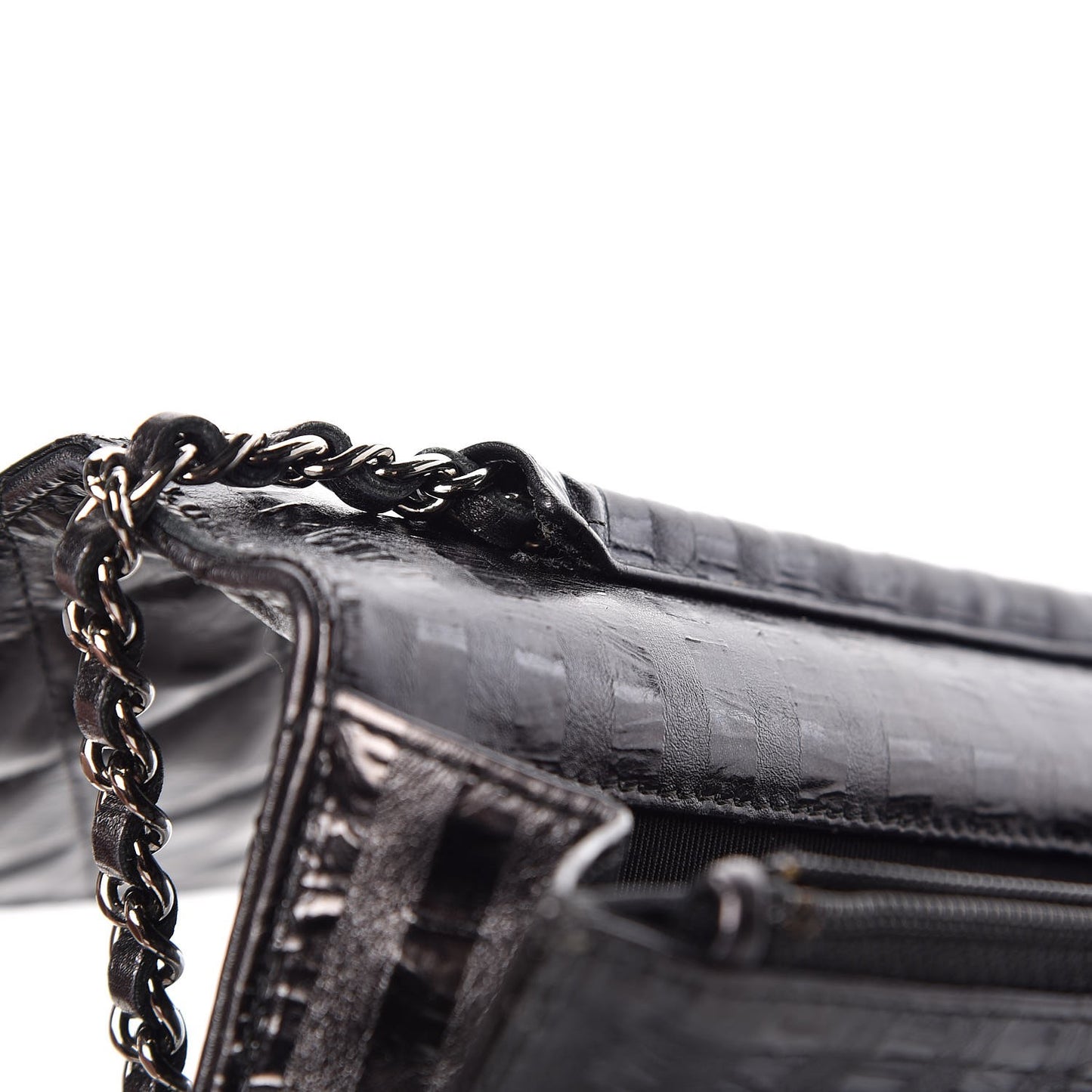 Aged Calfskin Striped Reissue Wallet On Chain WOC Black