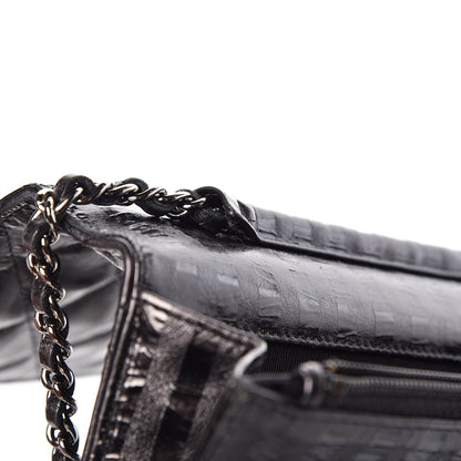 Chanel Aged Calfskin Striped Reissue Wallet On Chain WOC Black 9 of 10