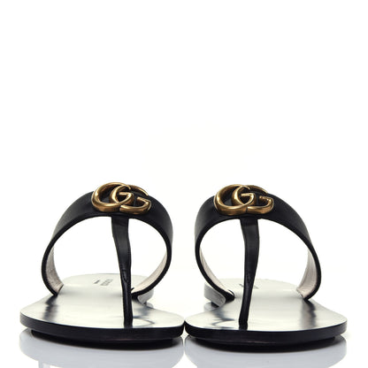 Gucci Calfskin GG Marmont Thong Sandals 38.5 Black 2 of 8