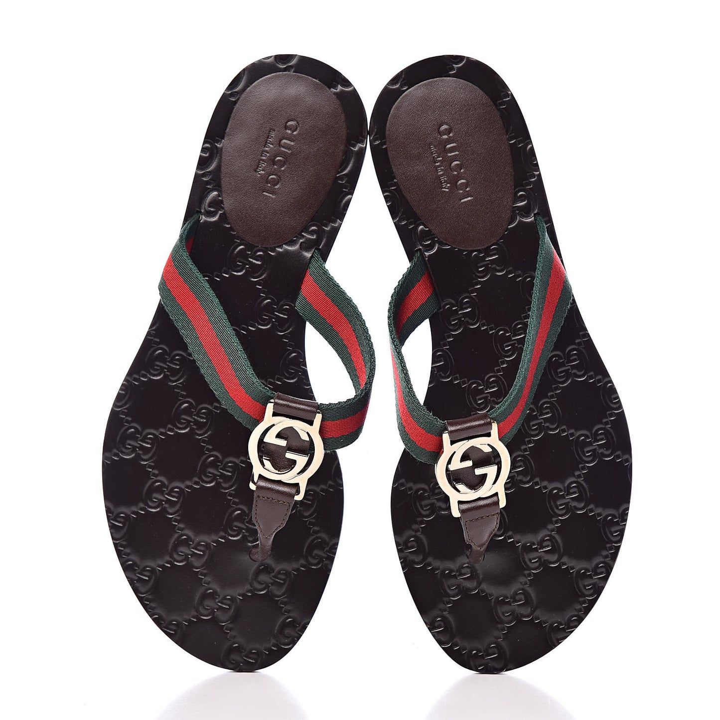 Nylon Guccissima Web Womens Thong Sandals 35.5 Green Red Black