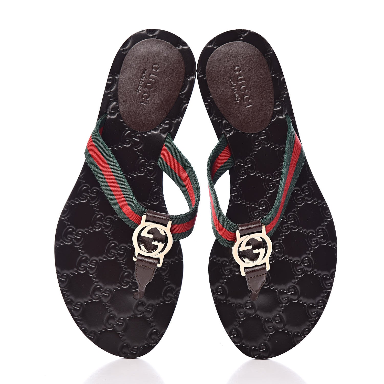 Gucci Nylon Guccissima Web Womens Thong Sandals 35.5 Green Red Black 9 of 10