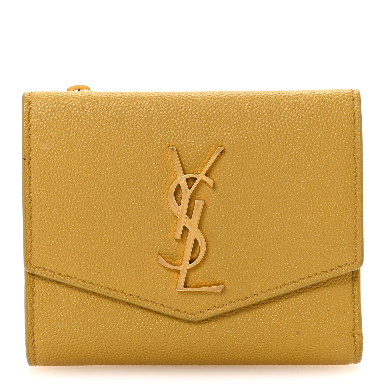 Saint Laurent Grain De Poudre Monogram Uptown Compact Wallet Olive 1 of 7