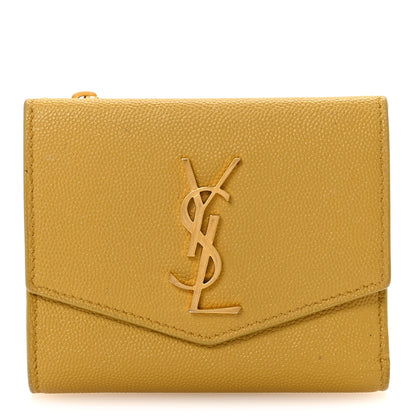 Saint Laurent Grain De Poudre Monogram Uptown Compact Wallet Olive 1 of 7