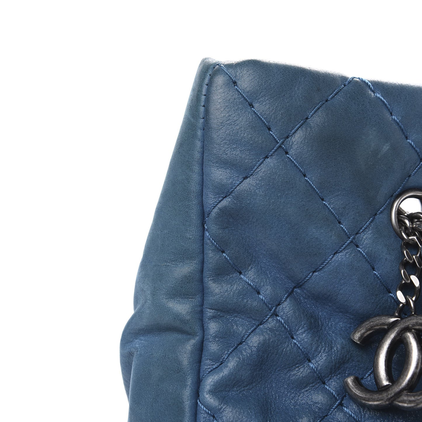 Iridescent Calfskin Quilted Shopping Tote Blue