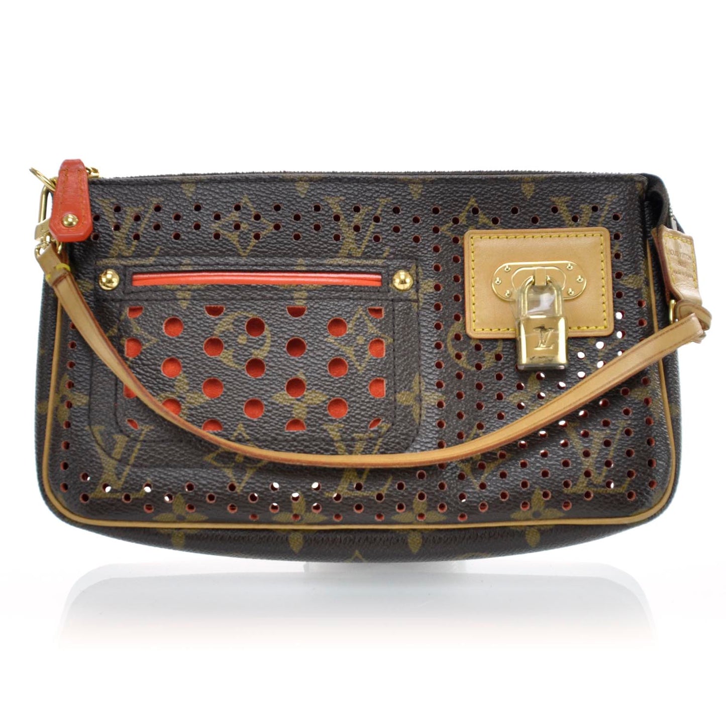 Monogram Perforated Pochette Accessories Bag Orange
