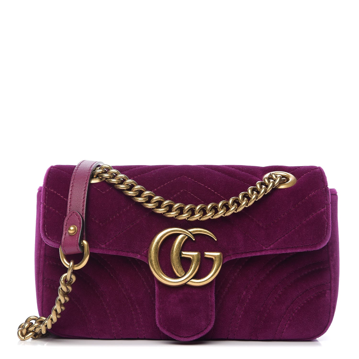 Gucci Velvet Matelasse Mini GG Marmont Shoulder Bag Fuchsia Violet Cyclamen 1 of 9