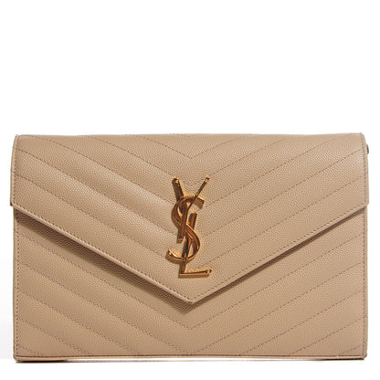 Saint Laurent Grain De Poudre Matelasse Chevron Monogram Chain Wallet Powder 1 of 8