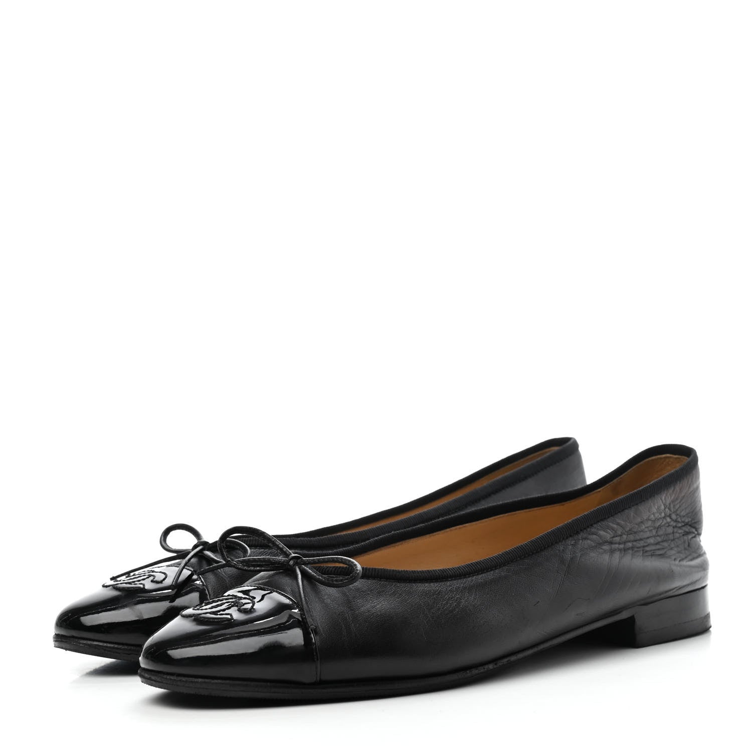 Chanel Lambskin Patent Cap Toe Ballerina Flats 38 Black 3 of 8