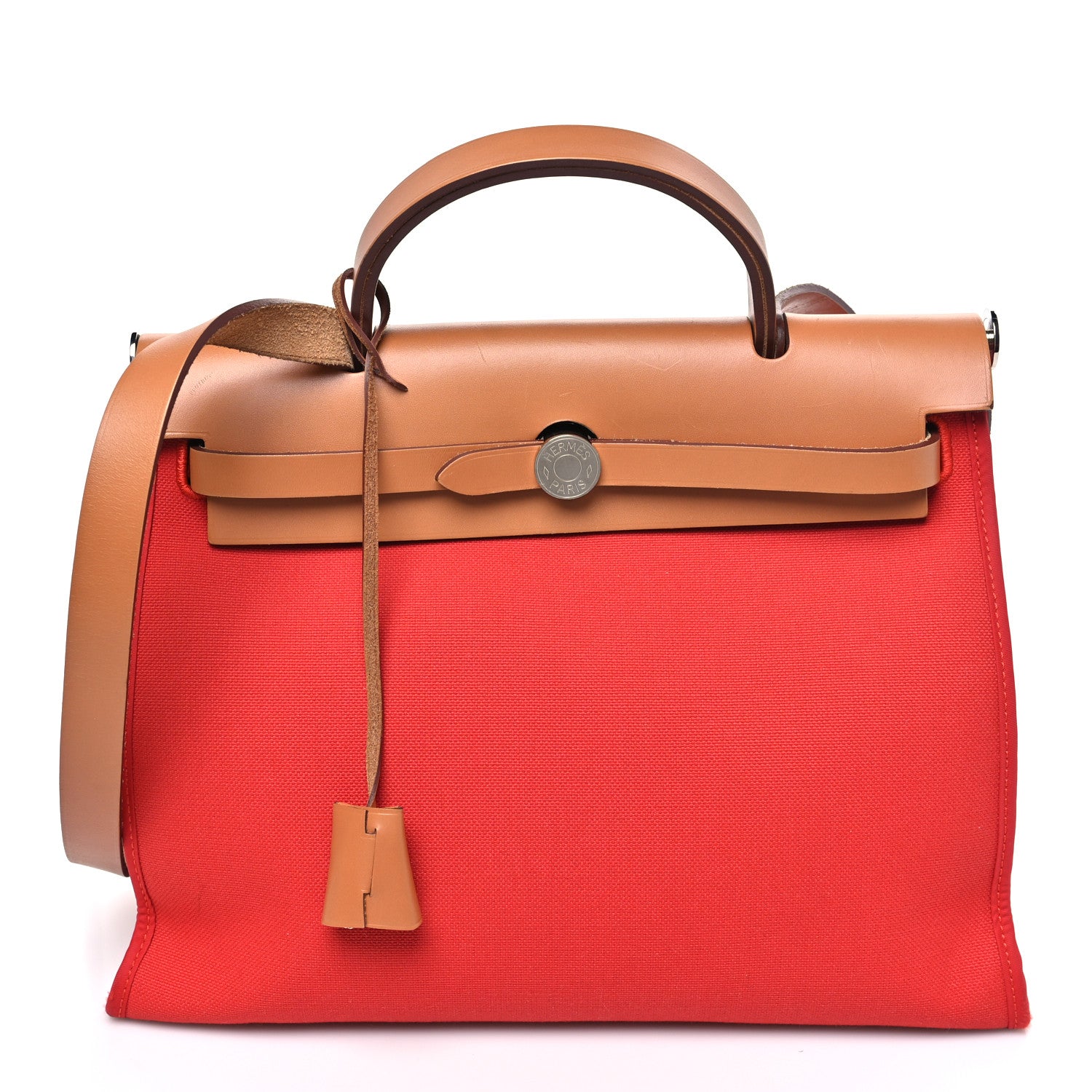 Hermes Vache Hunter Toile Herbag Zip 31 PM Rouge Tomate Natural 1 of 10