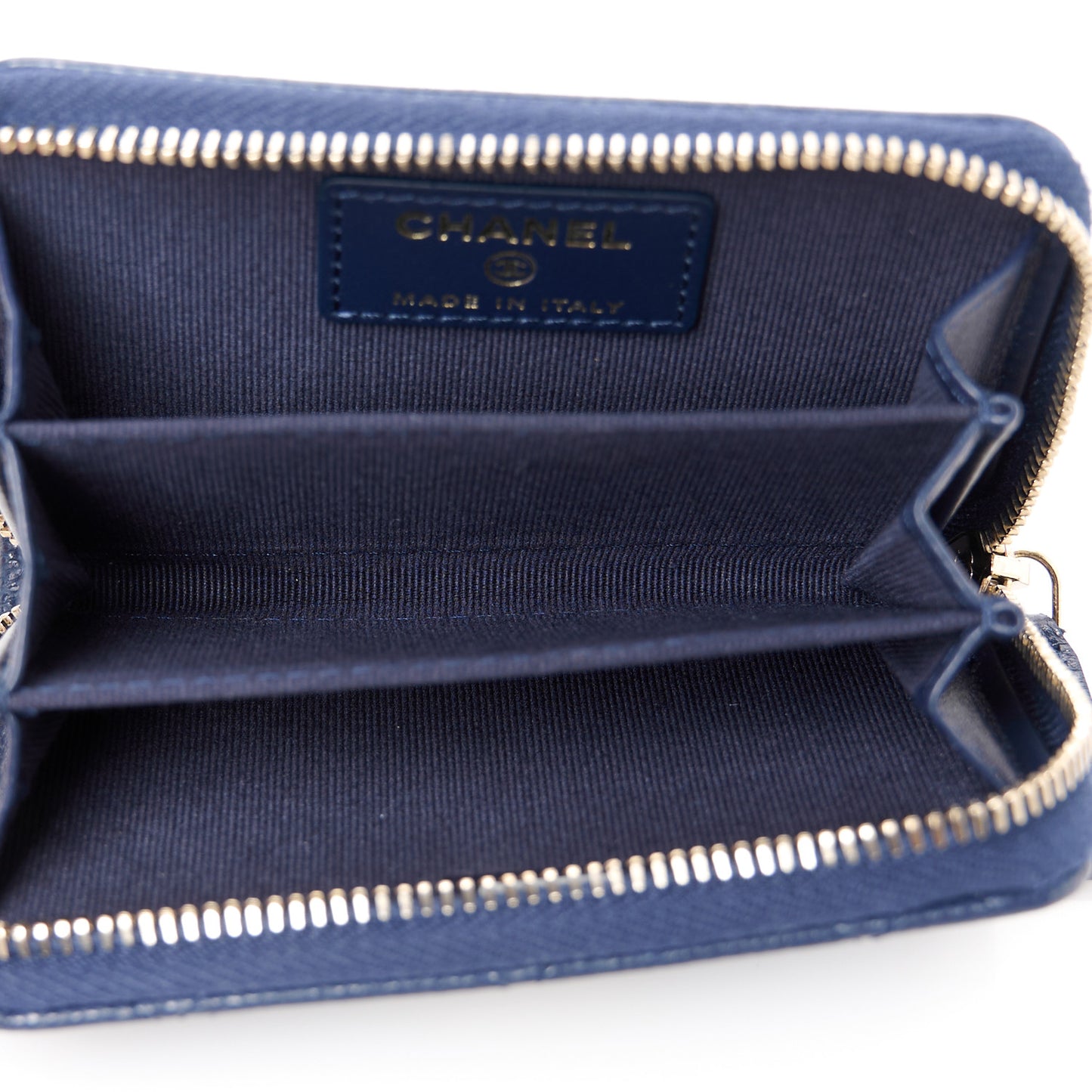 Caviar Quilted Zip Around Coin Purse Wallet Navy