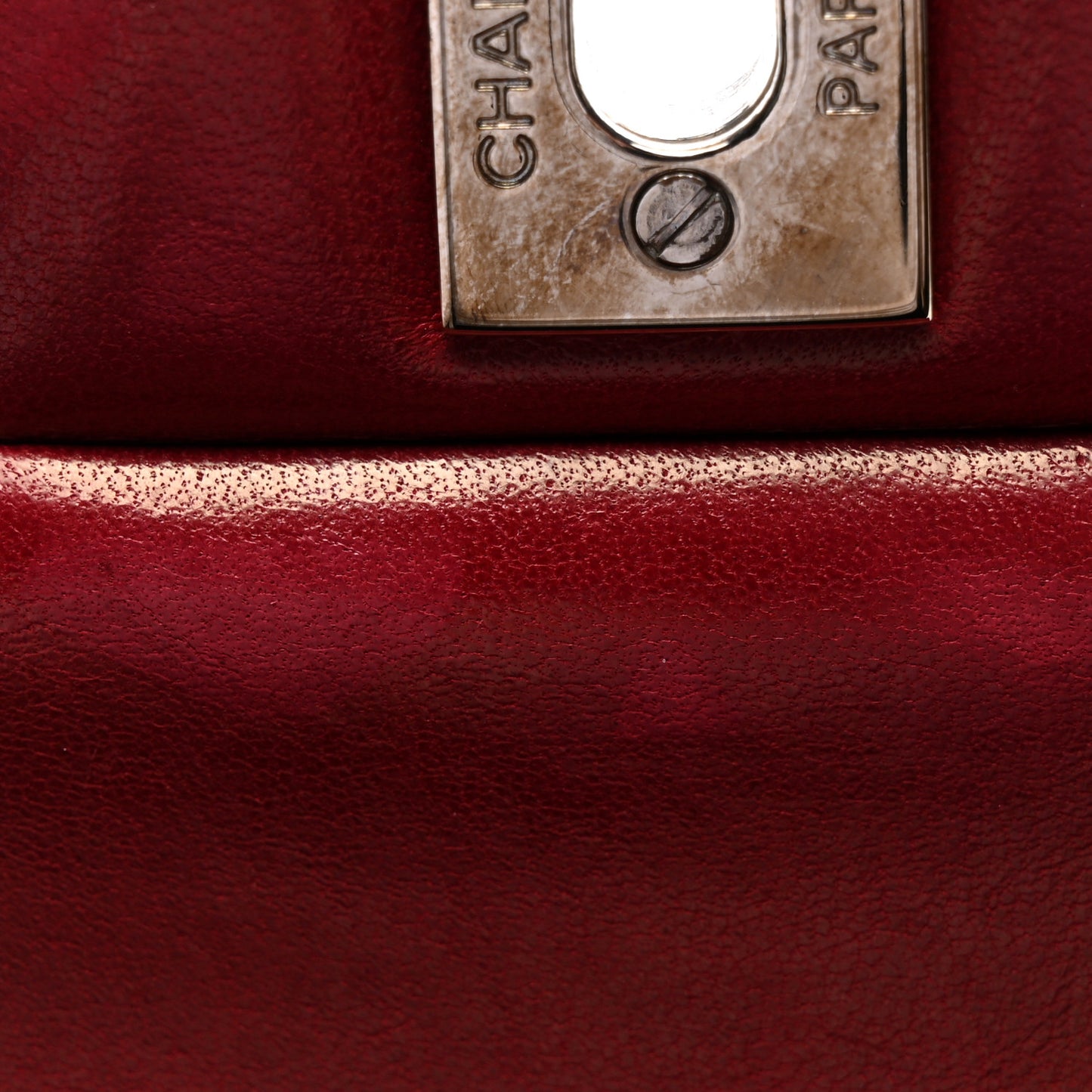 Patent Calfskin Quilted Medium Double Flap Dark Red