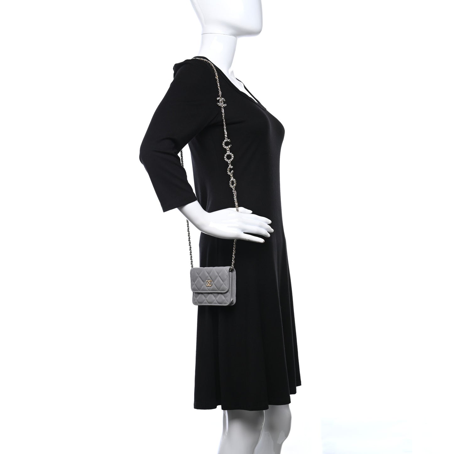 Caviar Quilted Miss Coco Clutch With Chain Grey