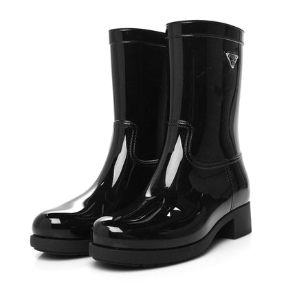 Prada Sport Rubber Metal Triangle Logo Ankle Rain Boots 39 Black 3 of 7