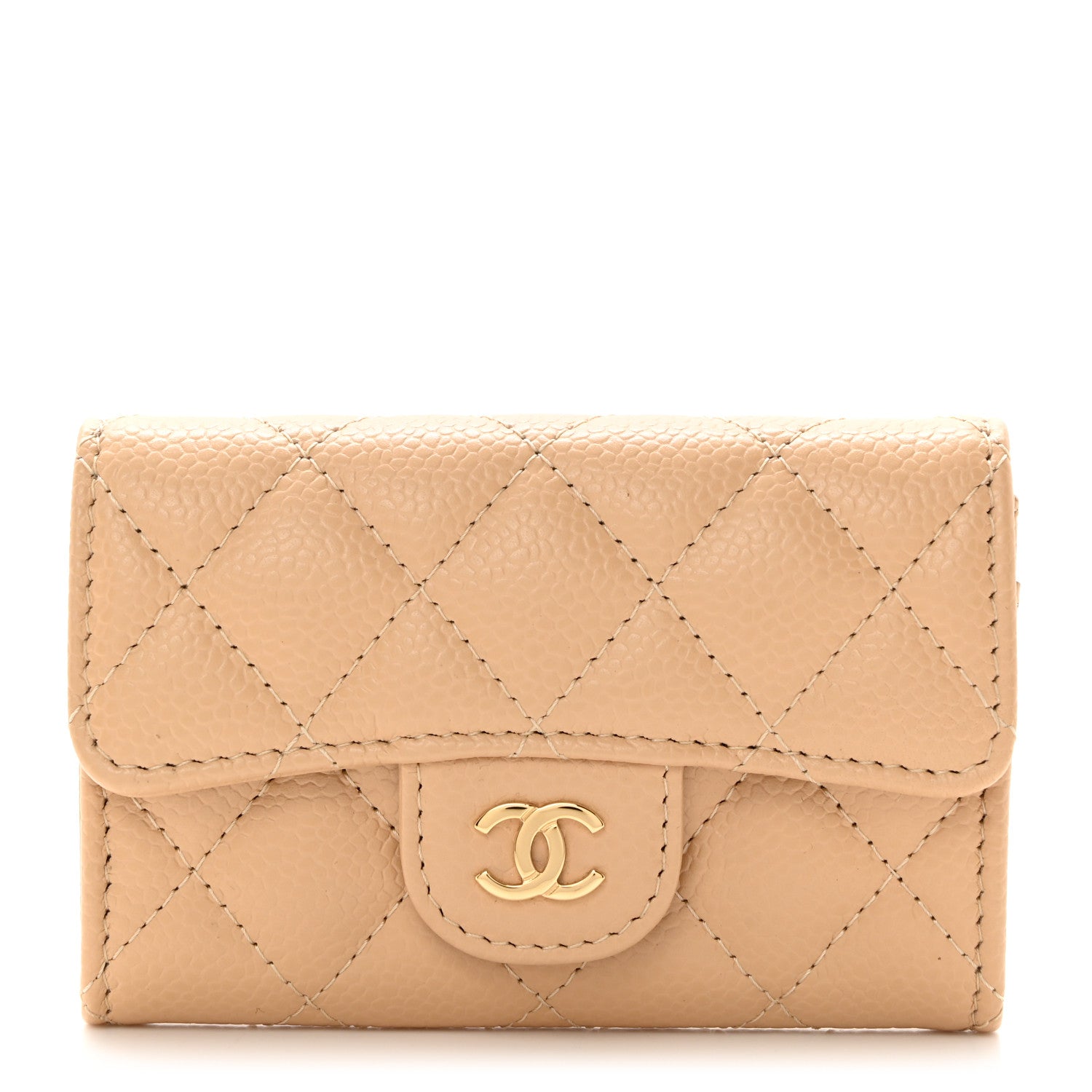 Chanel Caviar Quilted Flap Card Holder Wallet Beige 1 of 8
