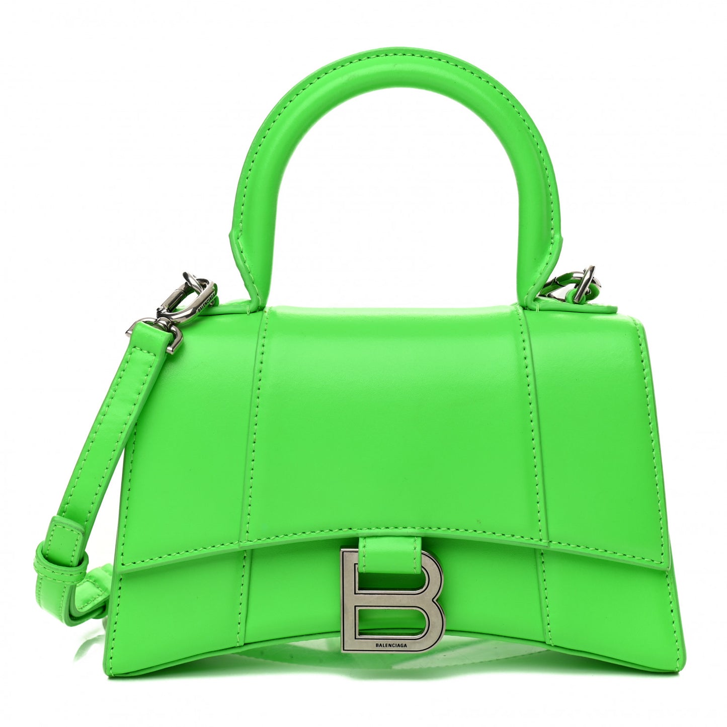 Shiny Box Calfskin Hourglass Top Handle Bag XS Fluo Green