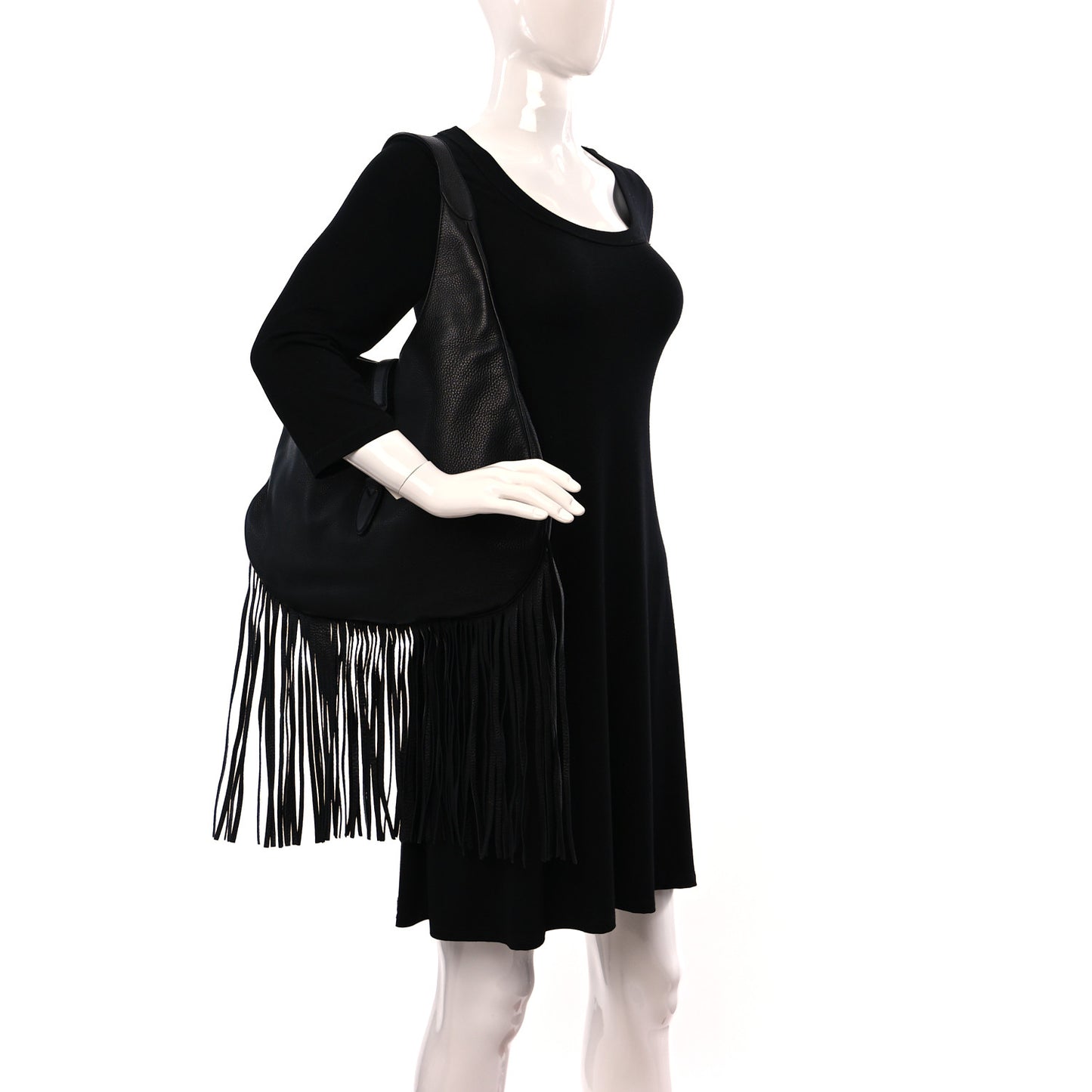 Calfskin Large New Jackie Nouveau Fringe Hobo Black