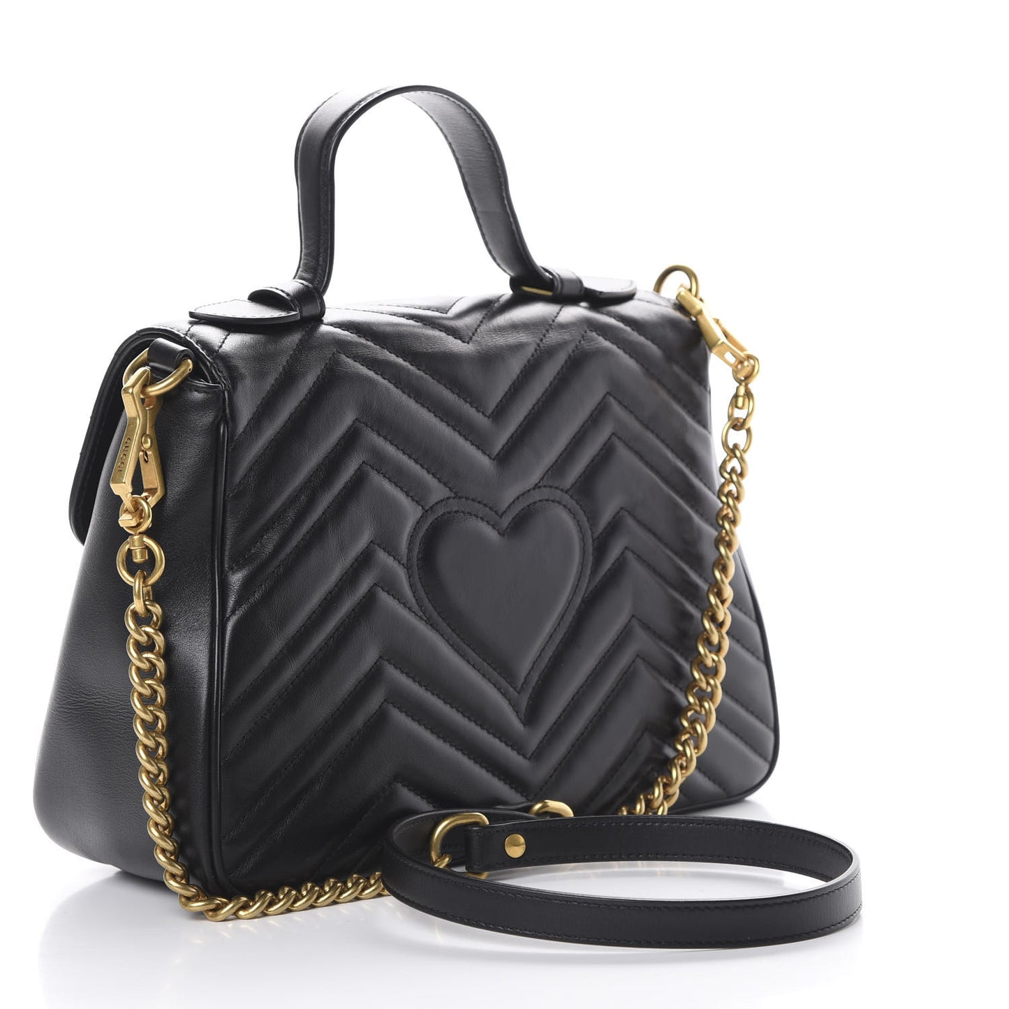 Calfskin Matelasse Small GG Marmont Top Handle Shoulder Bag Black