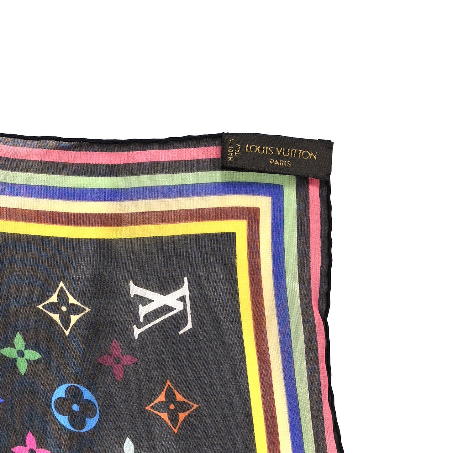 Silk Multicolor Square Scarf Black