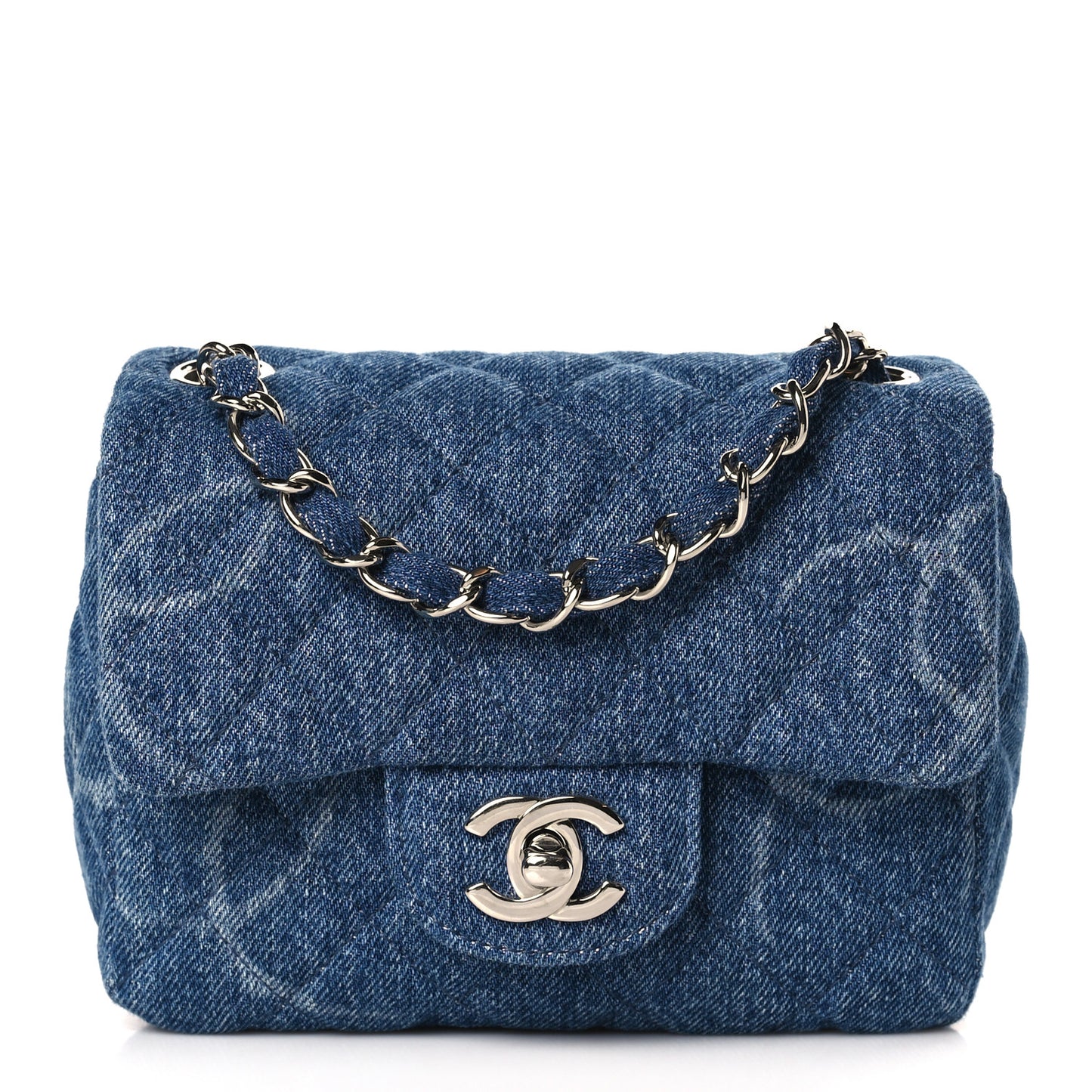 Denim CC Quilted Mini Square Flap Blue
