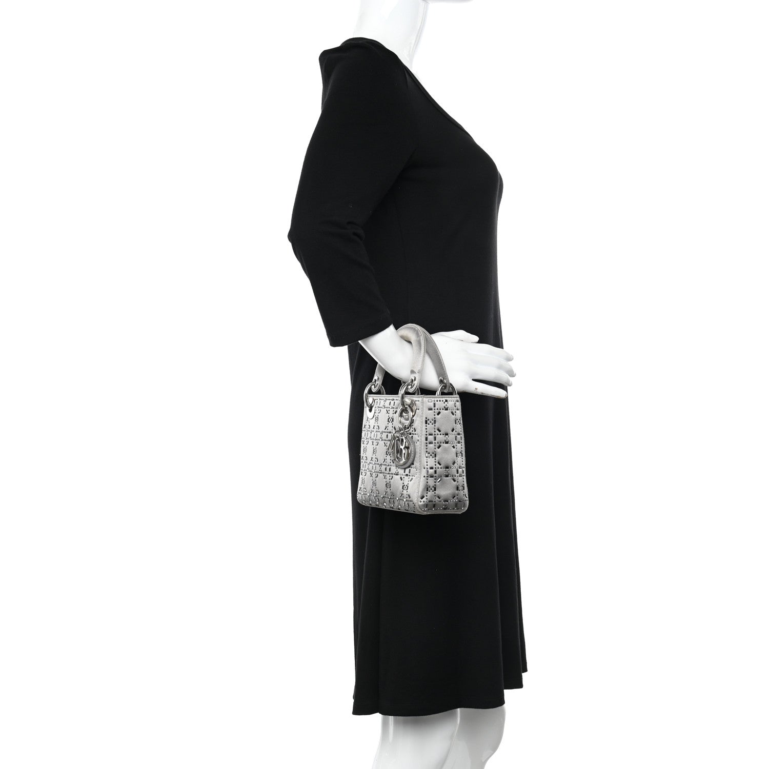 Christian Dior Satin Crystal Cannage Mini Lady Dior Gray 2 of 16