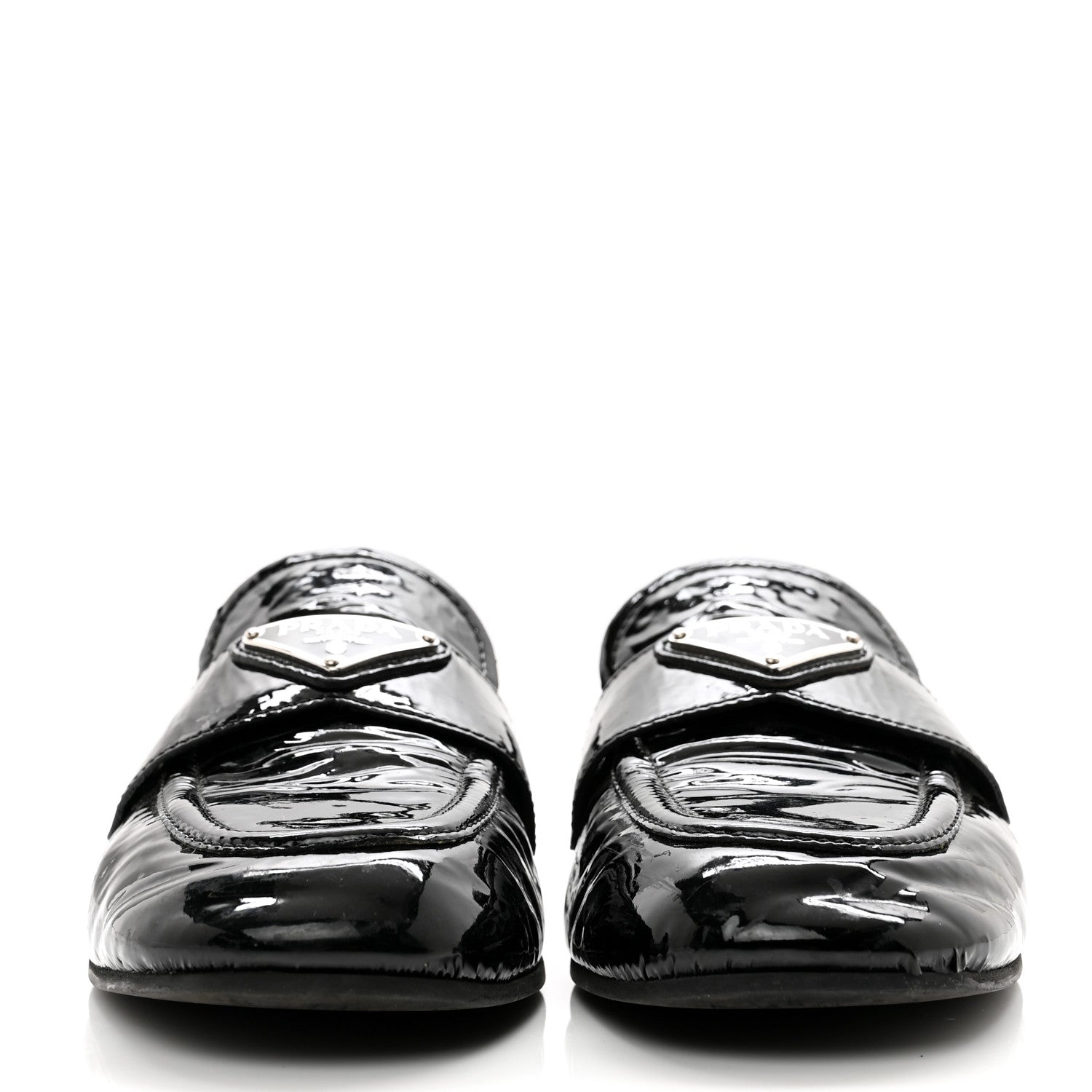 Prada Naplak Metal Triangle Logo Loafers 38 Black 2 of 9