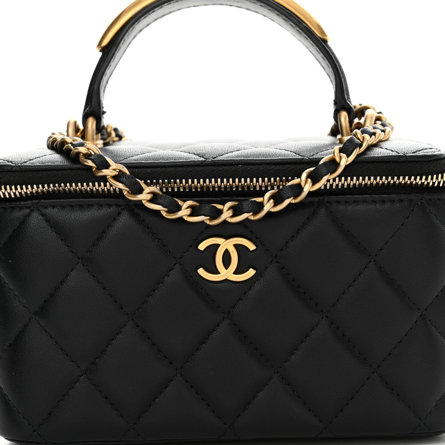 Chanel Lambskin Quilted Metal Small Top Handle Vanity Case With Chain Black 8 of 12