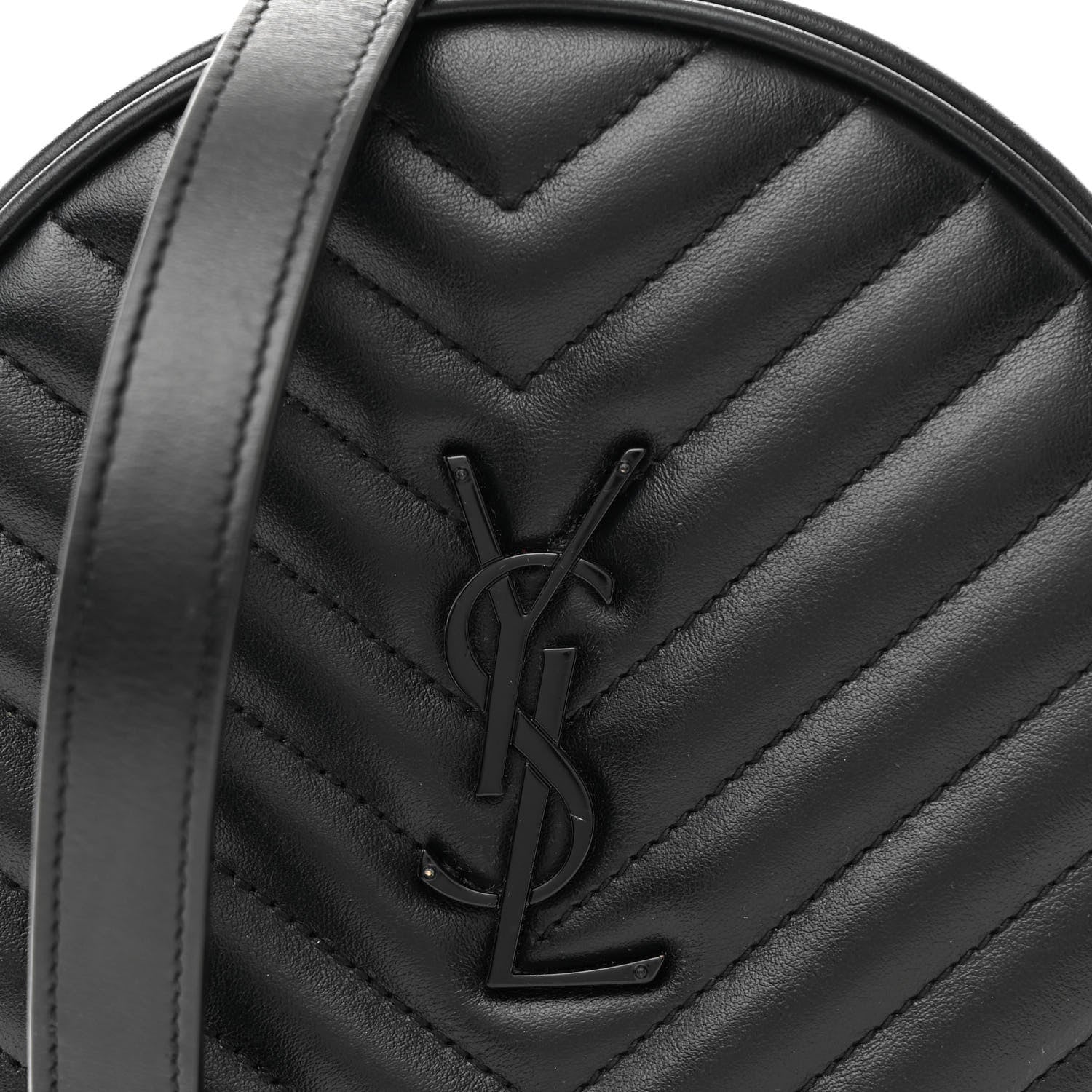 Saint Laurent Calfskin Matelasse Chevron Round Vinyle Camera Bag Black 8 of 13