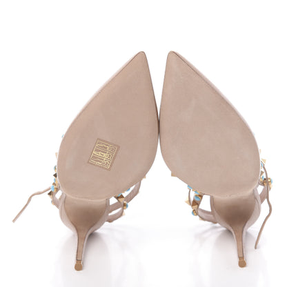 Valentino Garavani Pebbled Calfskin Rockstud Rolling Ankle Strap 100mm Pumps 37.5 Soft Noisette 5 of 8