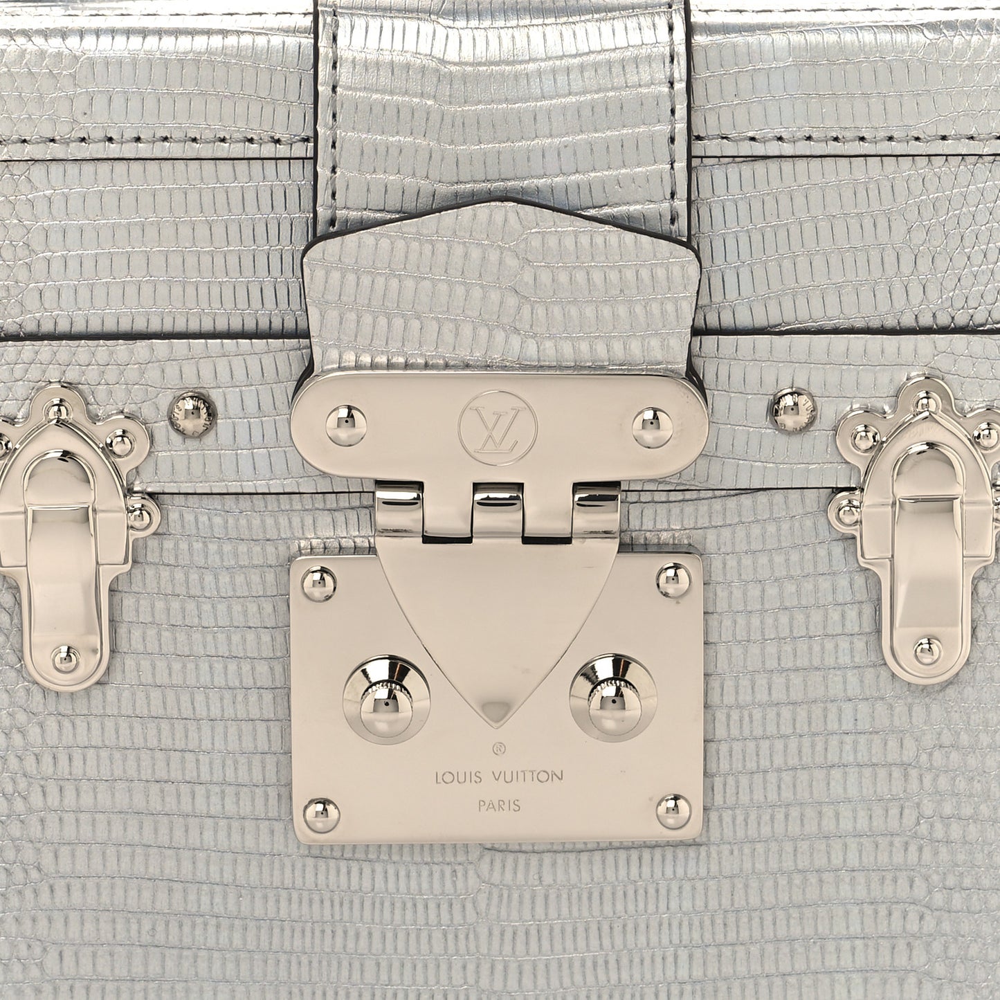 Metallic Lizard Petite Malle Silver