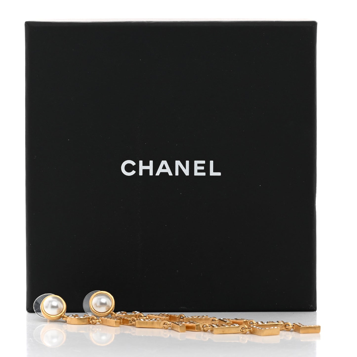 Crystal Pearl Logo Drop Earrings Gold
