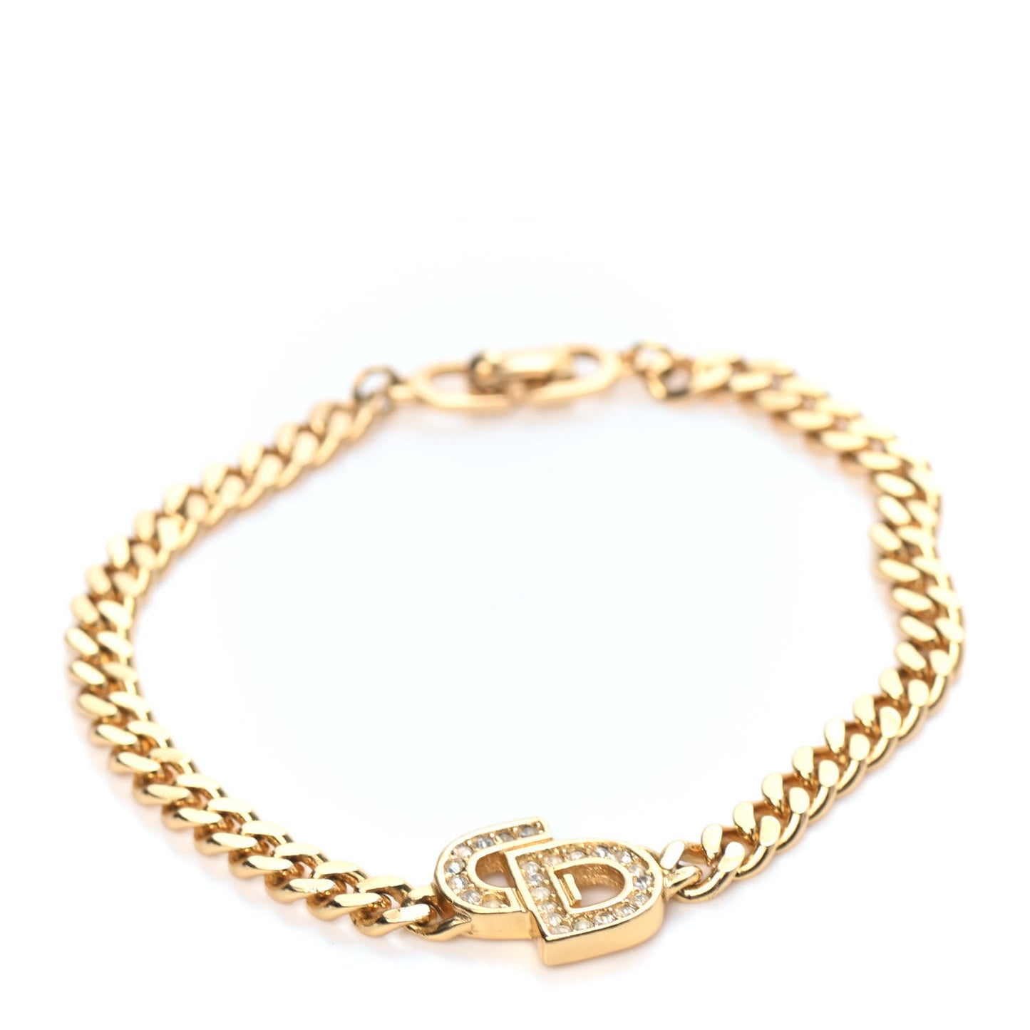 Metal Crystal Chain Logo Bracelet Gold