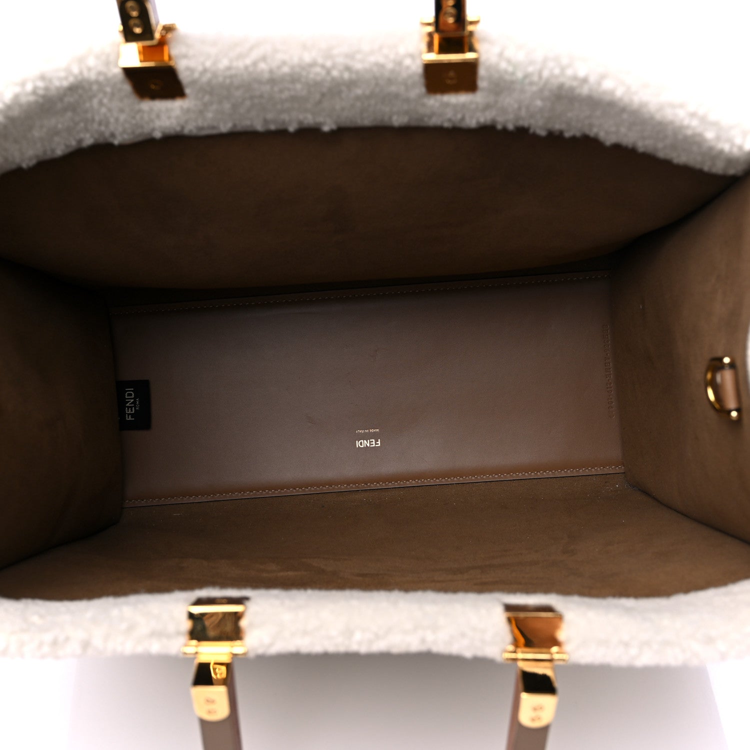 Fendi Shearling Vitello King Logo Medium Fendi Sunshine Shopper Tote White 5 of 14
