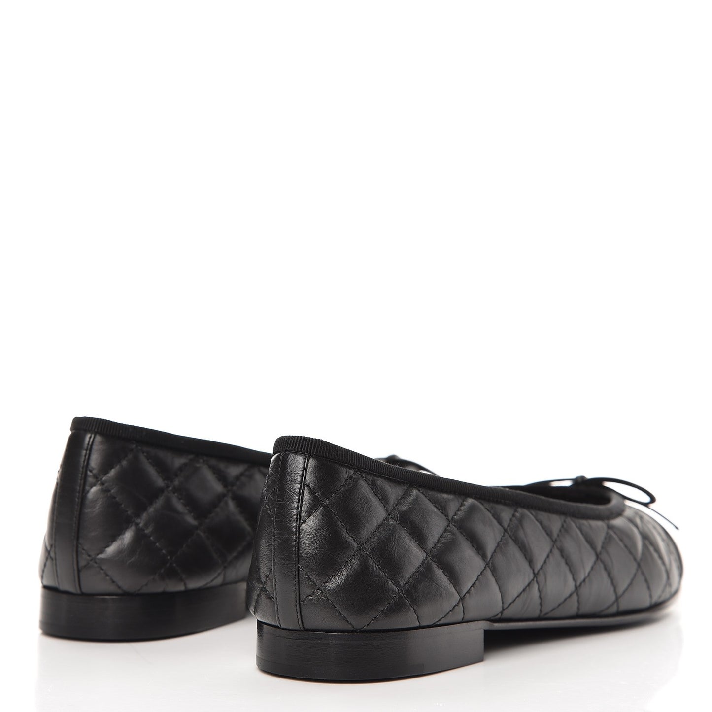 Aged Calfskin Quilted Cap Toe Ballerina Flats 40.5 Black